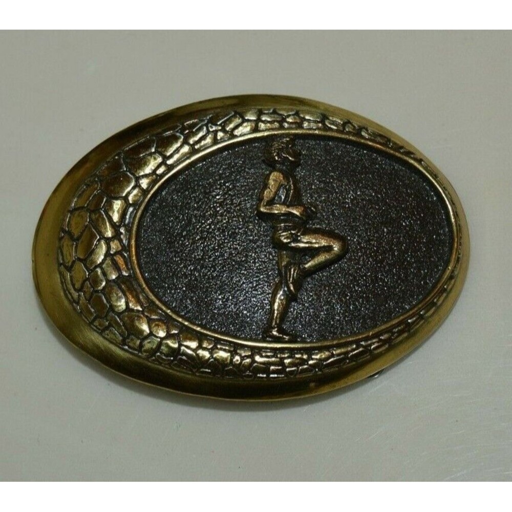 Vintage 1970s SLIM Raintree RUNNER Running Men’s Brass Belt Buckle Rare MINTY